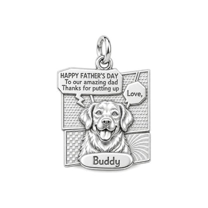 Comic Book Hero Pet Charm Bracelet – Personalized Dad Gift – silver plated 3 cm charm, front view