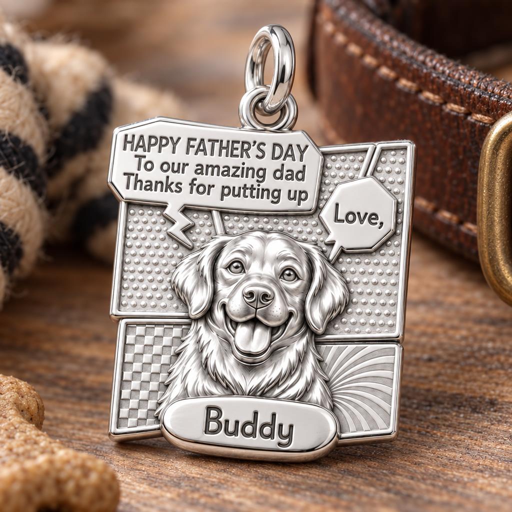 Comic Book Hero Pet Charm Bracelet – Personalized Dad Gift – macro detail of the charm
