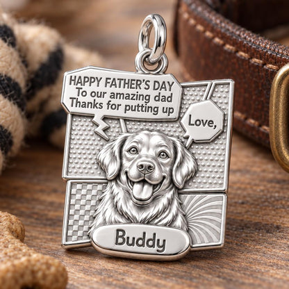 Comic Book Hero Pet Charm Bracelet – Personalized Dad Gift – macro detail of the charm