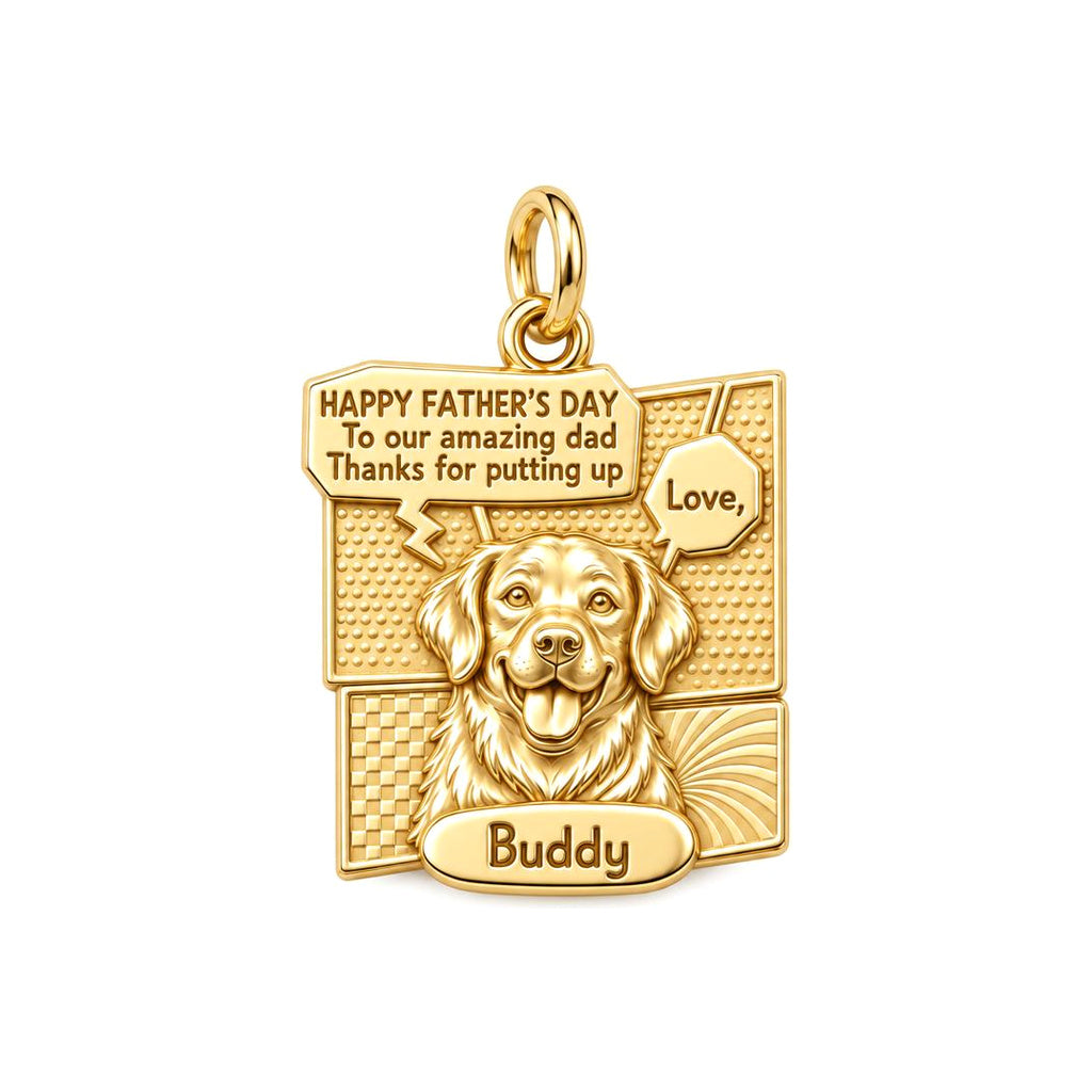 Comic Book Hero Pet Charm Bracelet – Personalized Dad Gift – 18K gold plated 3 cm charm, front view