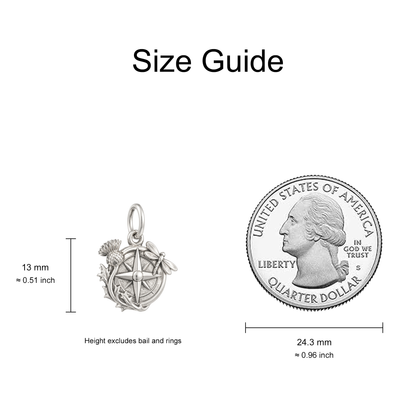 Compass and Thistle Charm — Size Guide — 13 mm body excluding bail and rings — 50-works-silver-20260916-83