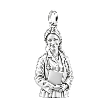 Compassionate Caregiver Charm Bracelet – Personalized Nurse Gift – silver charm, front view