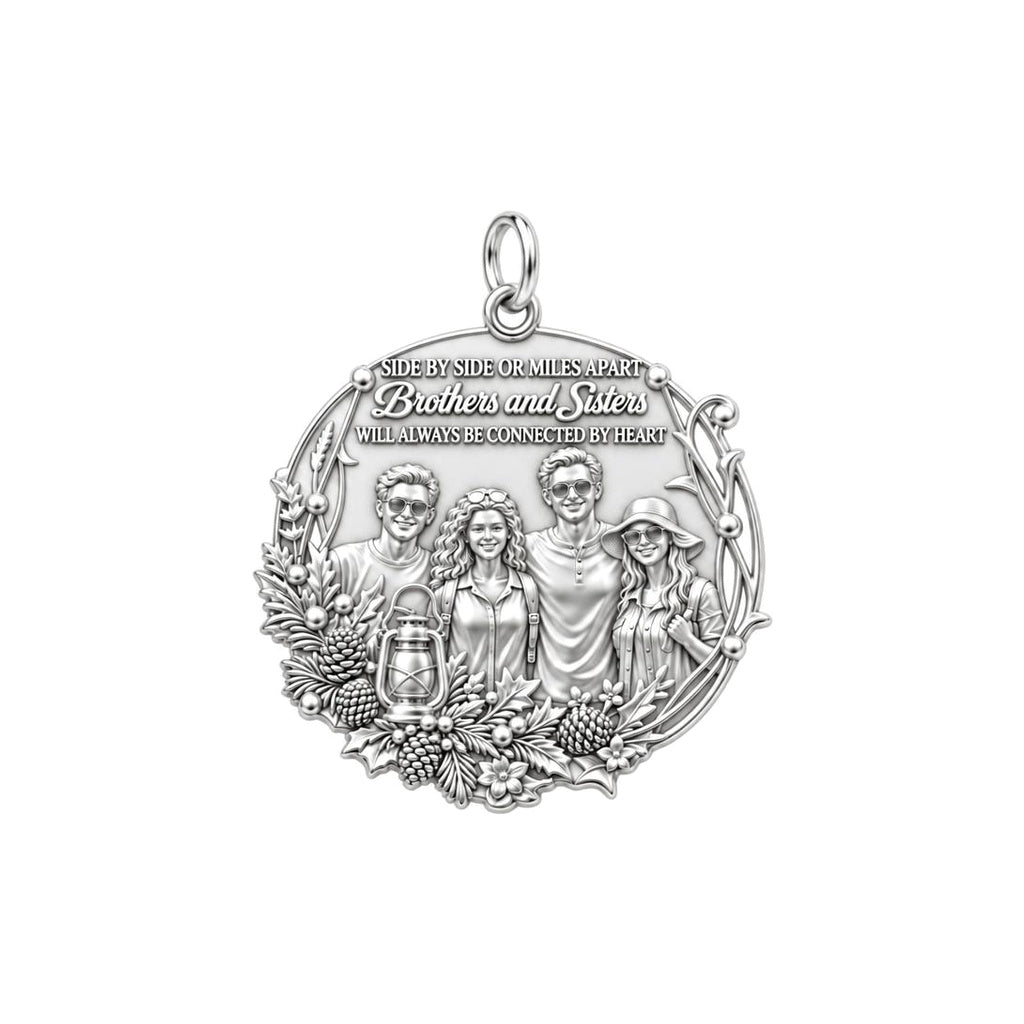 Connected by Heart Charm Bracelet – Personalized Sibling Gift – silver plated 3 cm charm, front view