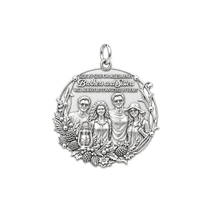 Connected by Heart Charm Bracelet – Personalized Sibling Gift – silver plated 3 cm charm, front view