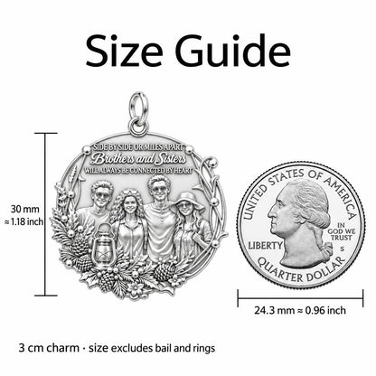 Connected by Heart Charm Bracelet – Personalized Sibling Gift – size guide, 3 cm charm next to a quarter