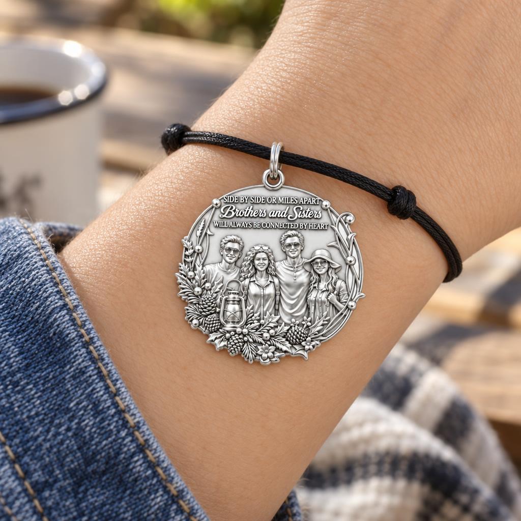 Connected by Heart Charm Bracelet – Personalized Sibling Gift – worn on the wrist on a black cord bracelet