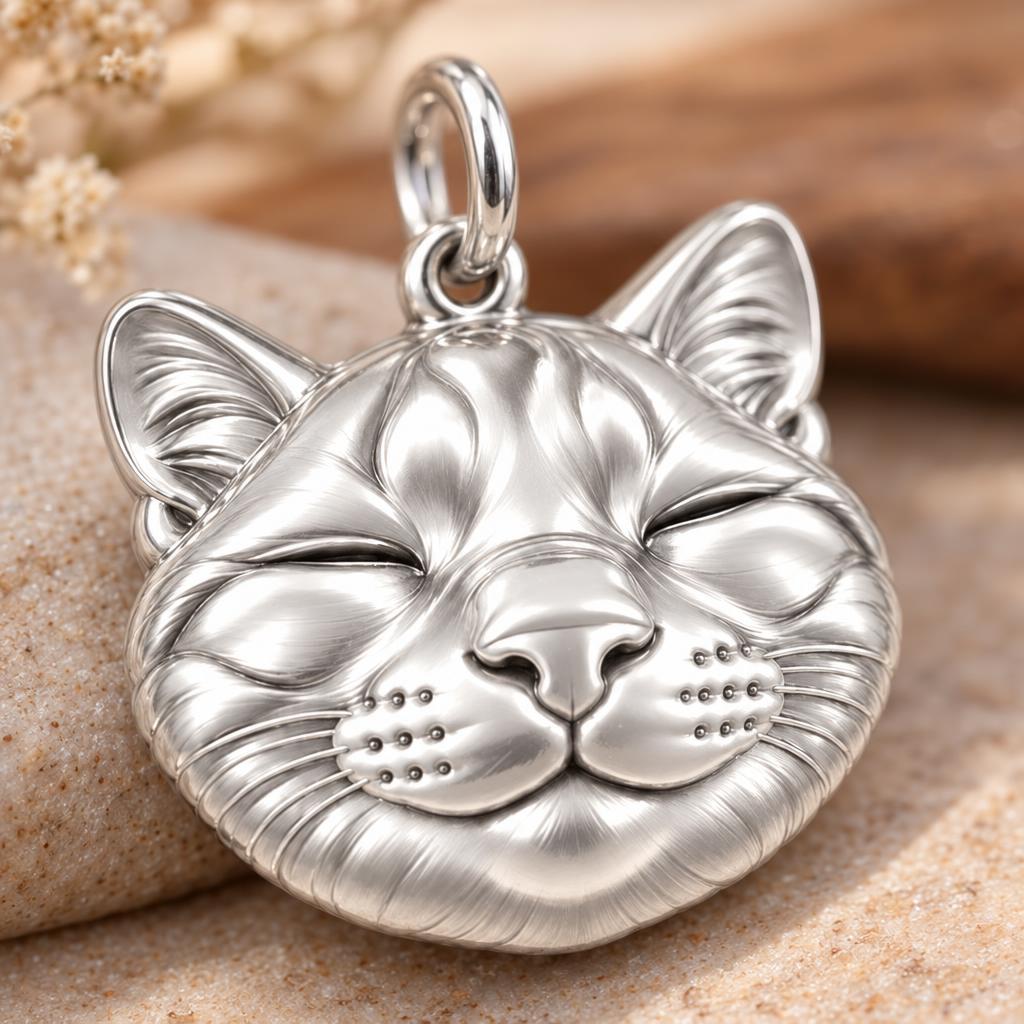Contented Furry Friend Charm Bracelet – Personalized Cat Mom Gift – macro detail of the charm