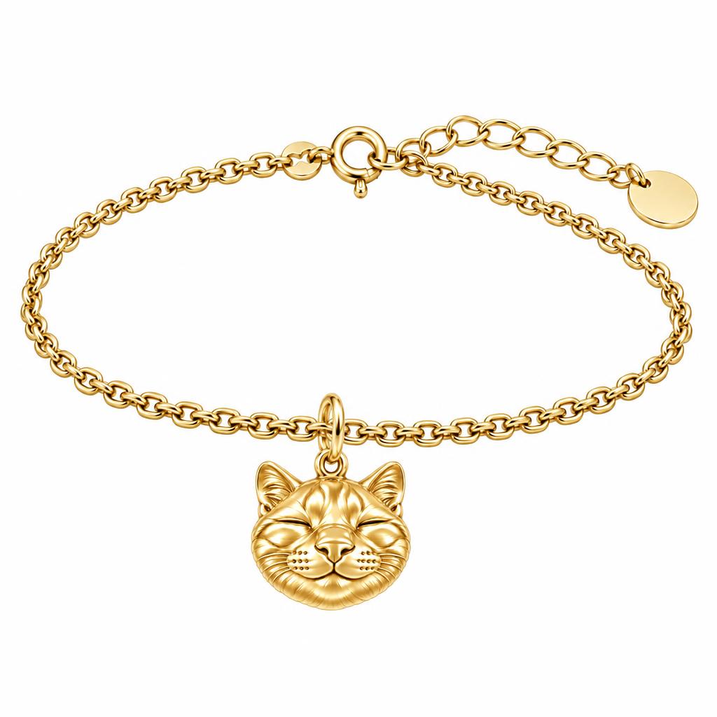 Contented Furry Friend Charm Bracelet Set – 18K gold, front view