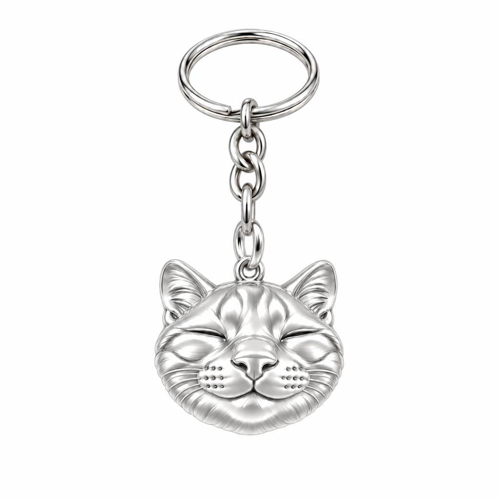 Contented Furry Friend Charm Keychain – silver, front view