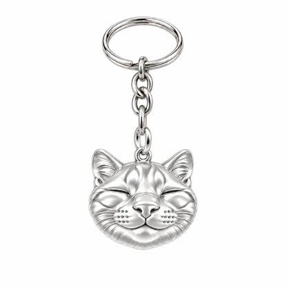 Contented Furry Friend Charm Keychain – silver, front view