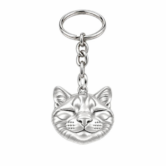 Contented Furry Friend Charm Keychain – silver, front view