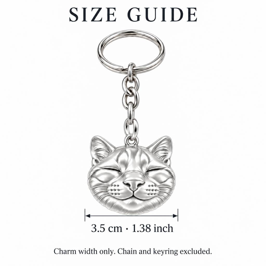 Contented Furry Friend Charm Keychain – size guide, 3.5 cm (1.38 in) charm, chain and keyring excluded