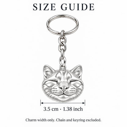 Contented Furry Friend Charm Keychain – size guide, 3.5 cm (1.38 in) charm, chain and keyring excluded