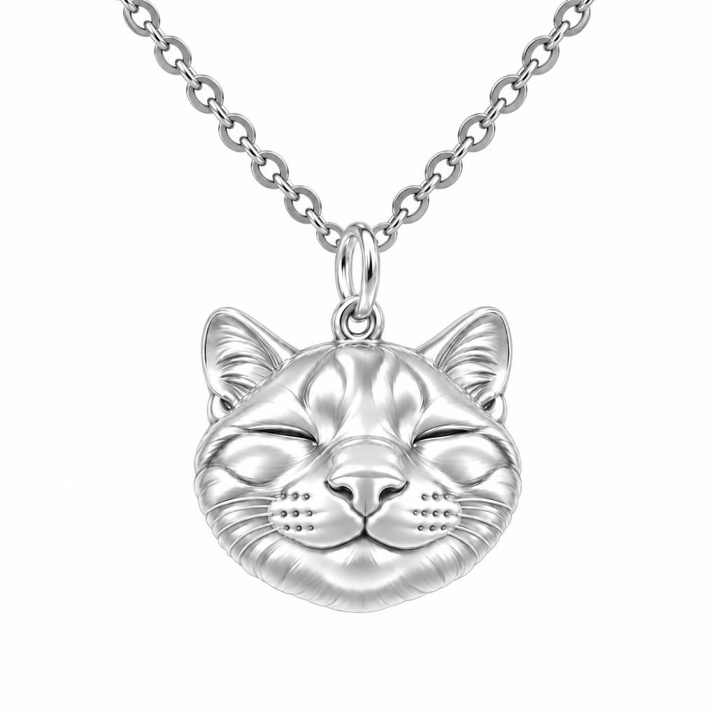 Contented Furry Friend Charm Necklace Set – silver, front view