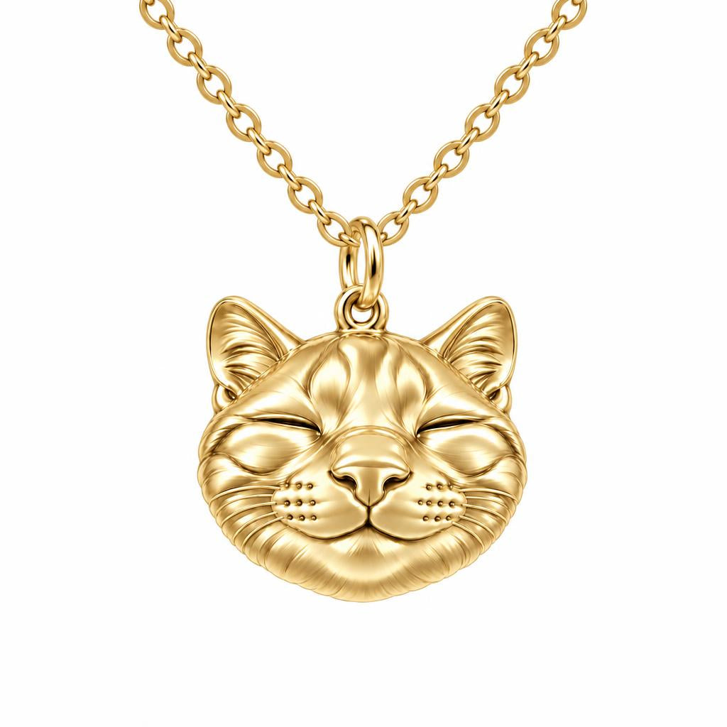 Contented Furry Friend Charm Necklace Set – 18K gold, front view