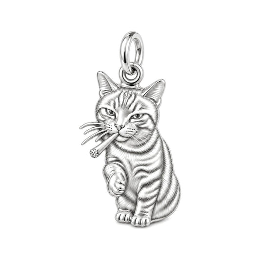 Cool Cat Joint Charm Bracelet – Personalized Cat Mom Gift – silver charm, front view