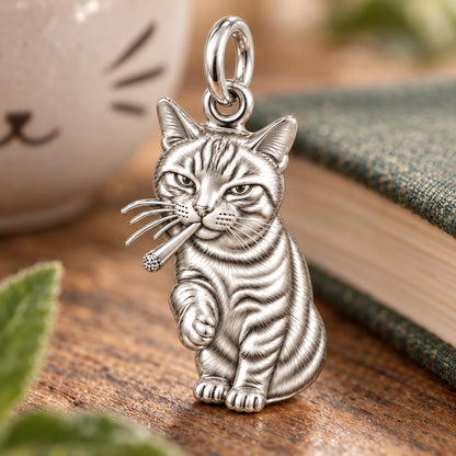 Cool Cat Joint Charm Bracelet – Personalized Cat Mom Gift – macro detail of the charm