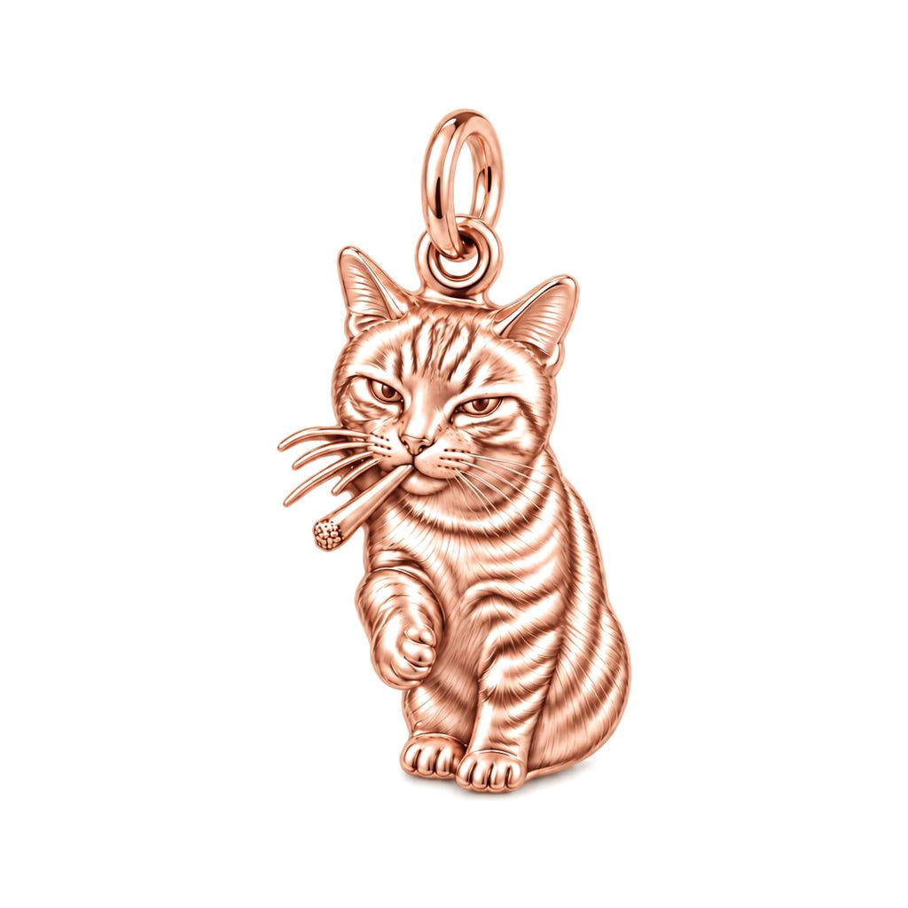 Cool Cat Joint Charm Bracelet – Personalized Cat Mom Gift – rose gold charm, front view