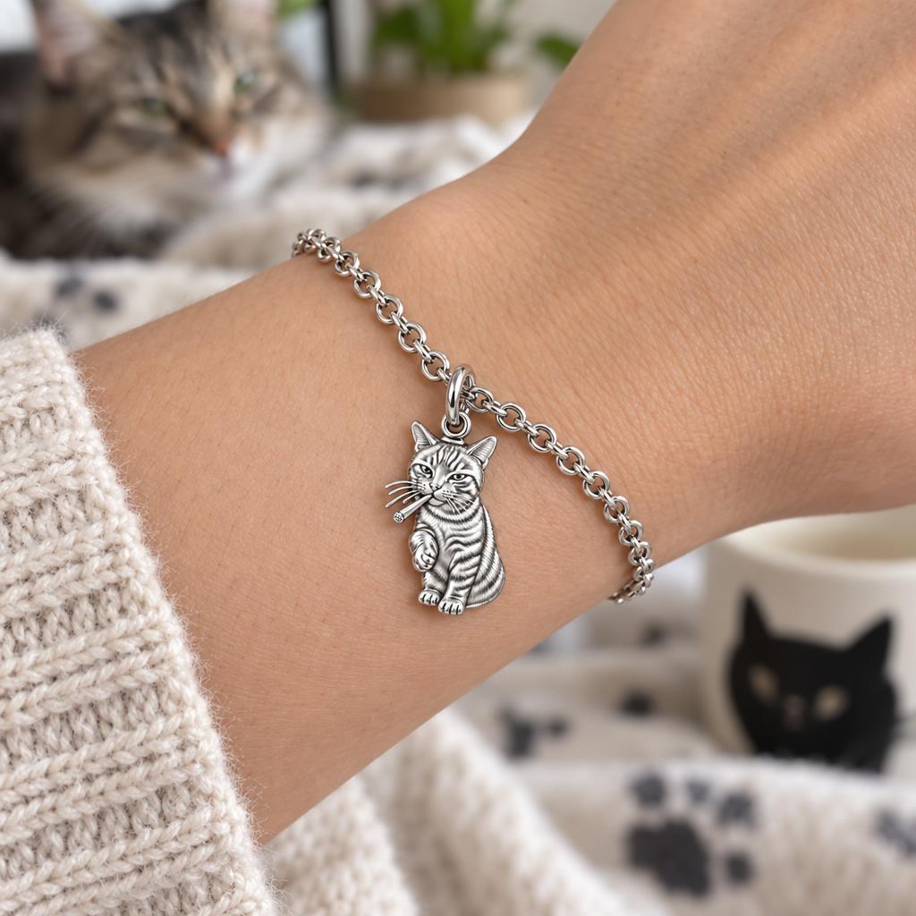 Cool Cat Joint Charm Bracelet Set – worn / in use