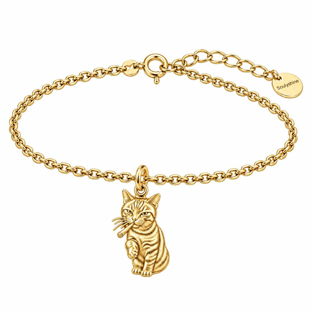 Cool Cat Joint Charm Bracelet Set – 18K gold, front view