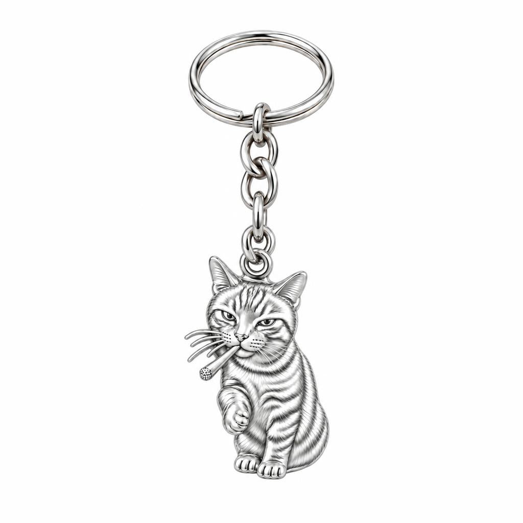 Cool Cat Joint Charm Keychain – silver, front view