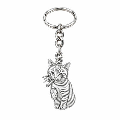 Cool Cat Joint Charm Keychain – silver, front view