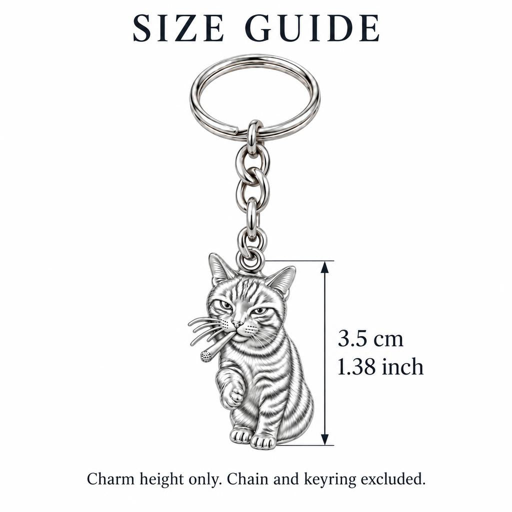 Cool Cat Joint Charm Keychain – size guide, 3.5 cm (1.38 in) charm, chain and keyring excluded