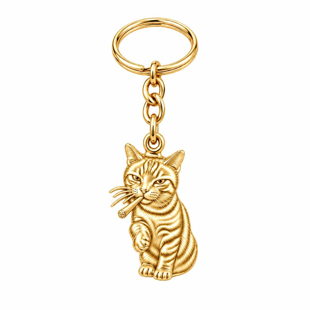 Cool Cat Joint Charm Keychain – 18K gold, front view