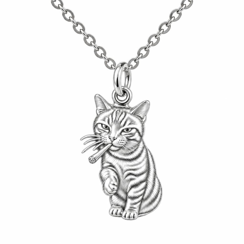 Cool Cat Joint Charm Necklace Set – silver, front view