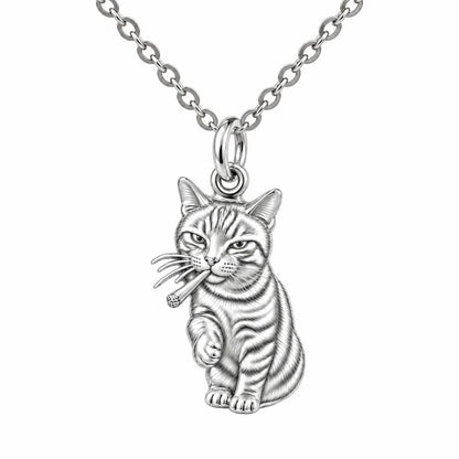 Cool Cat Joint Charm Necklace Set – silver, front view