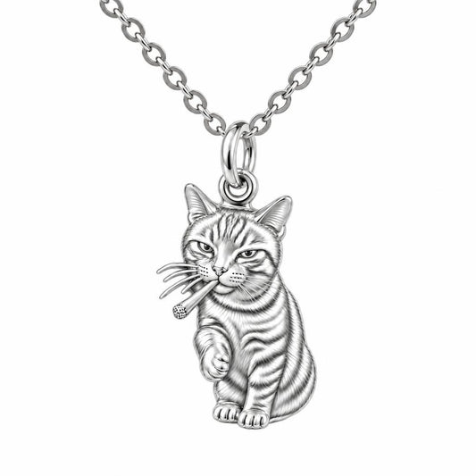 Cool Cat Joint Charm Necklace Set – silver, front view