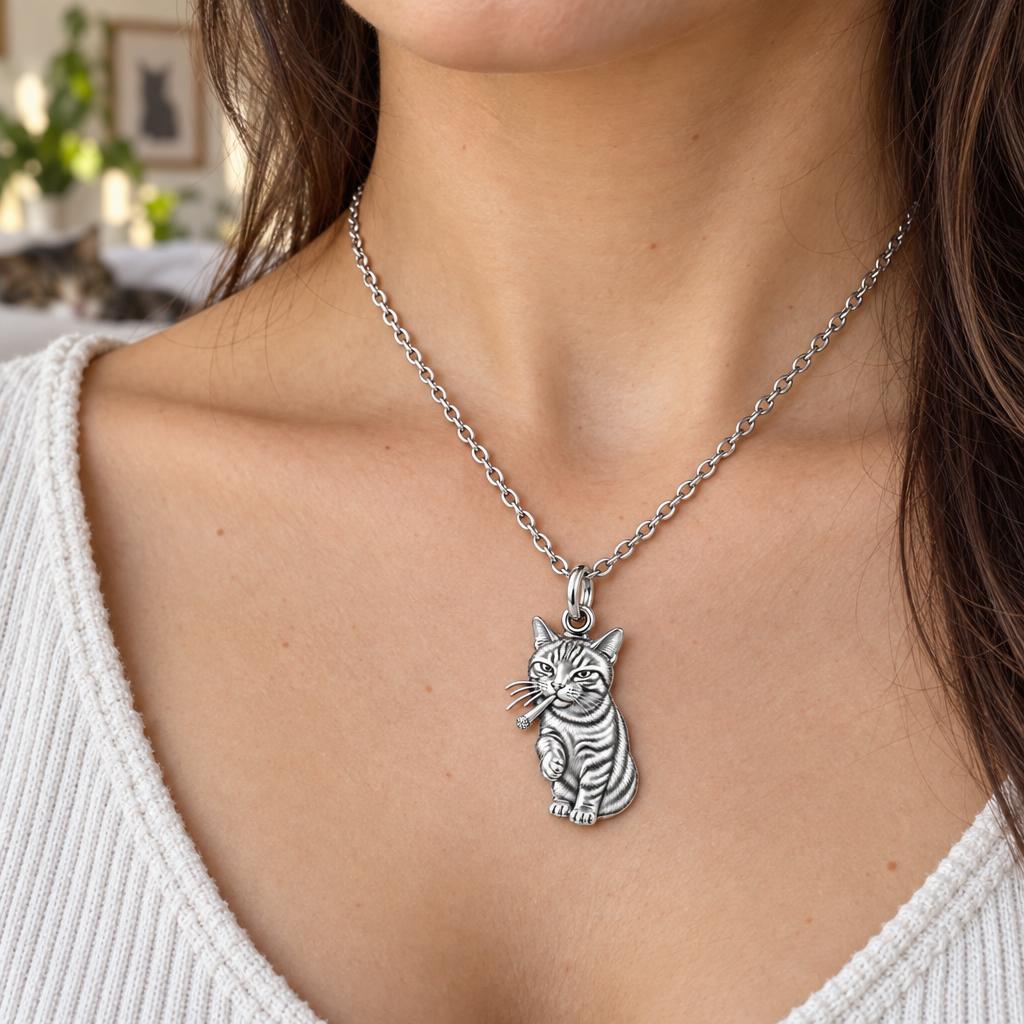 Cool Cat Joint Charm Necklace Set – worn / in use
