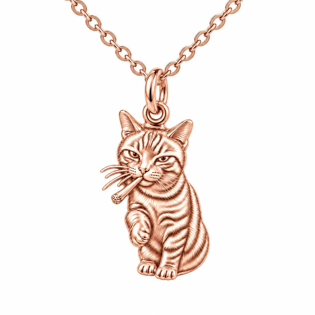 Cool Cat Joint Charm Necklace Set – rose gold, front view