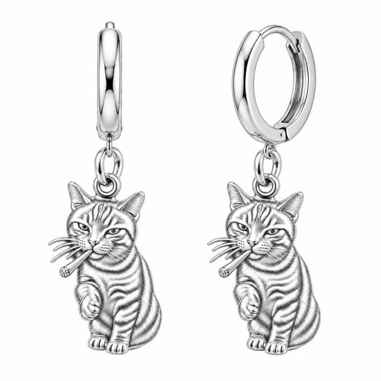 Cool Cat Joint Huggie Charm Earrings – silver, front view