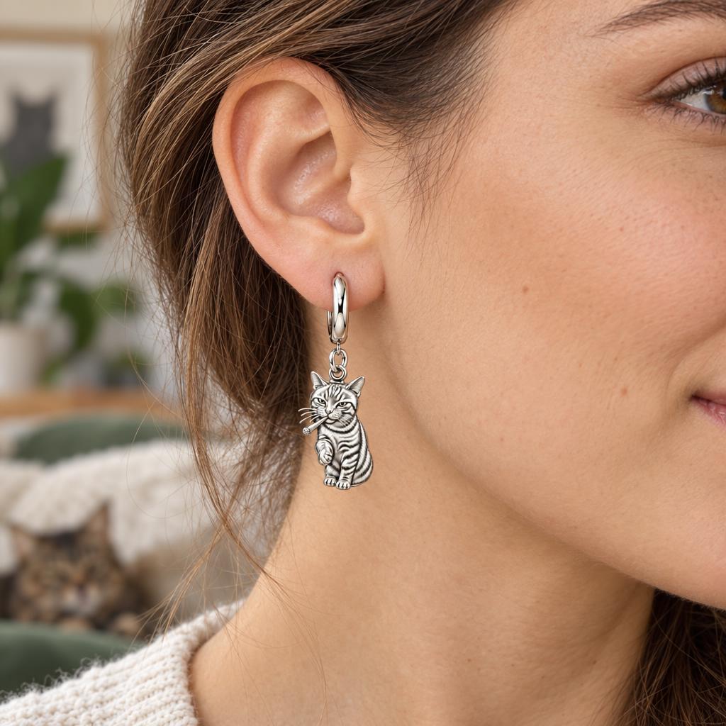 Cool Cat Joint Huggie Charm Earrings – worn / in use