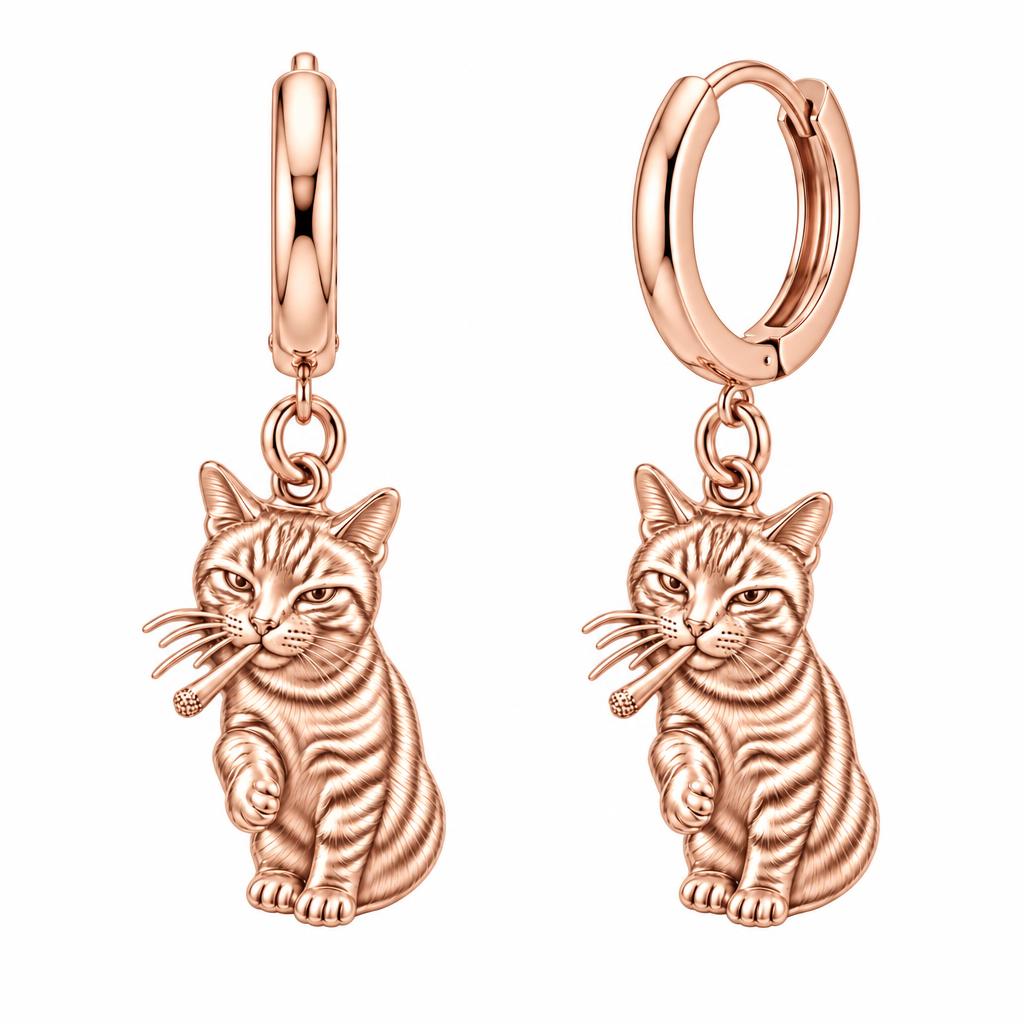Cool Cat Joint Huggie Charm Earrings – rose gold, front view