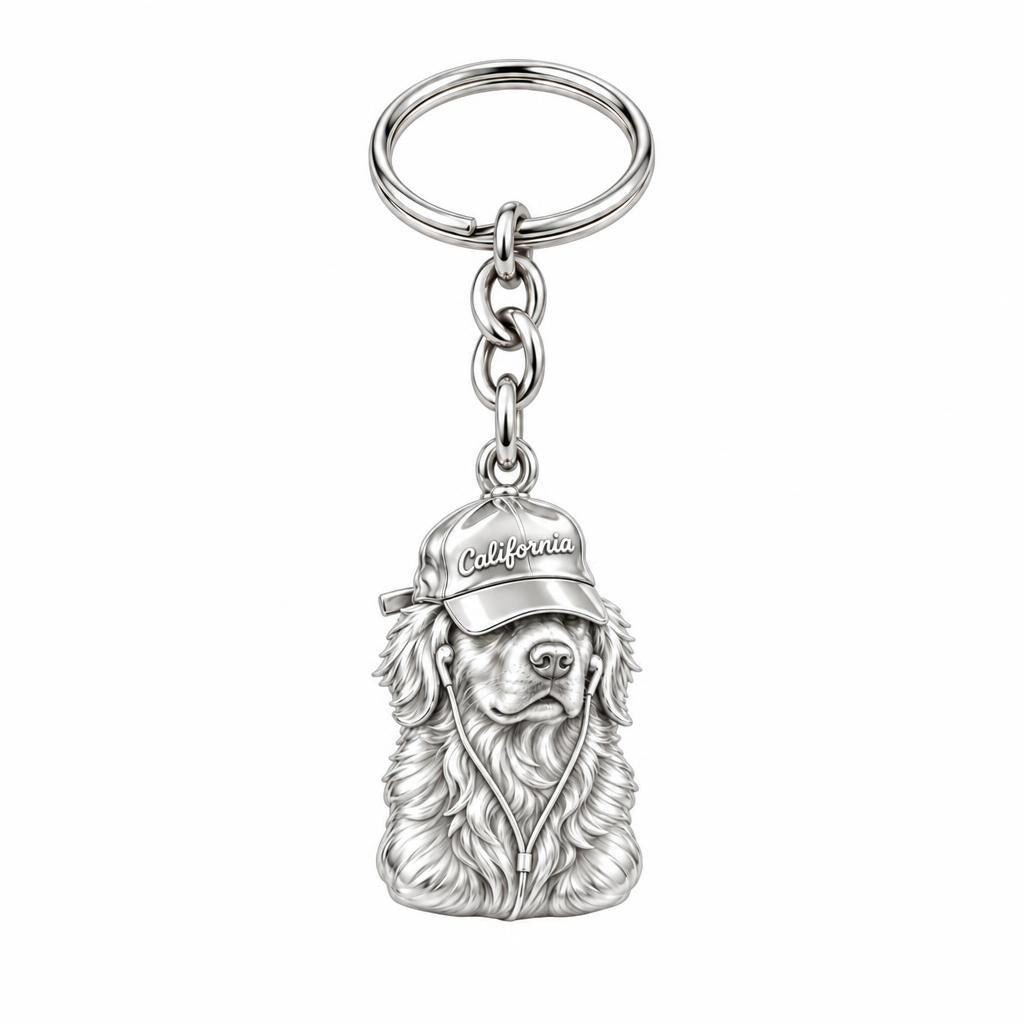 Cool Companion Dog Charm Keychain – silver, front view