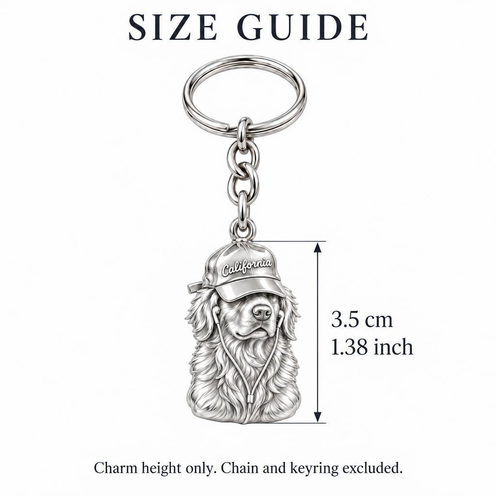 Cool Companion Dog Charm Keychain – size guide, 3.5 cm (1.38 in) charm, chain and keyring excluded