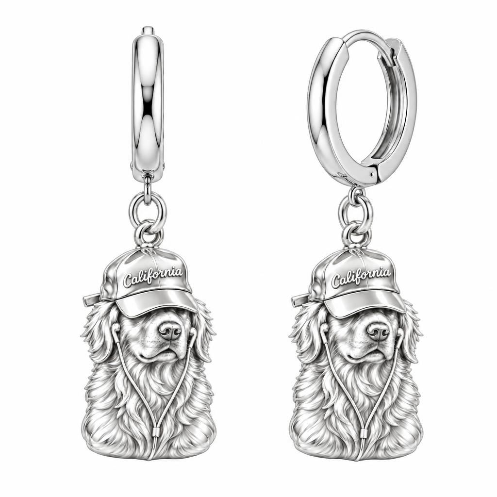 Cool Companion Dog Huggie Charm Earrings – silver, front view