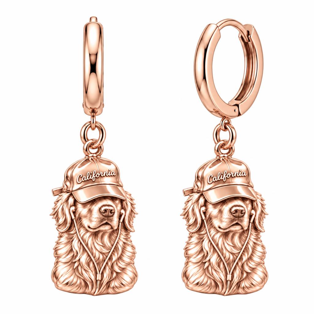 Cool Companion Dog Huggie Charm Earrings – rose gold, front view