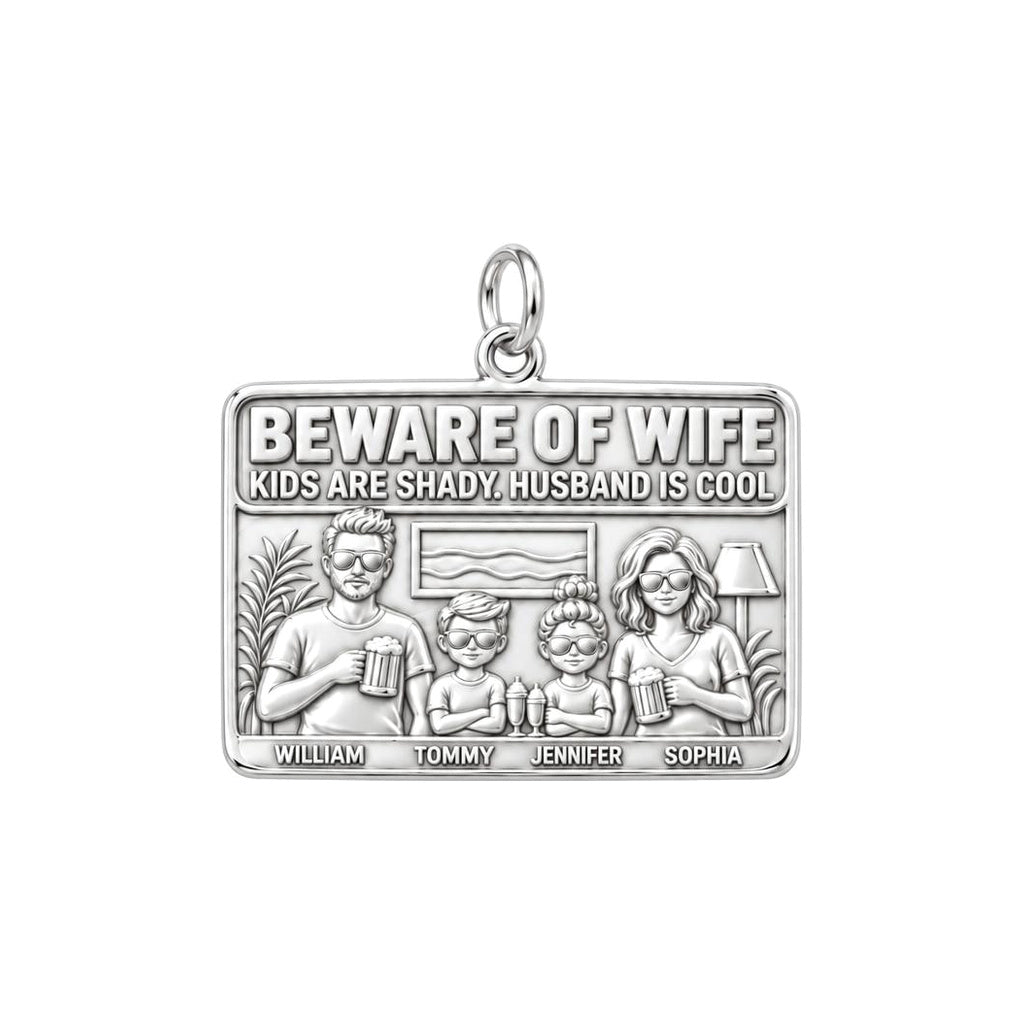Cool Husband Shady Kids Charm Bracelet – Personalized Dad Gift – silver plated 2 cm charm, front view