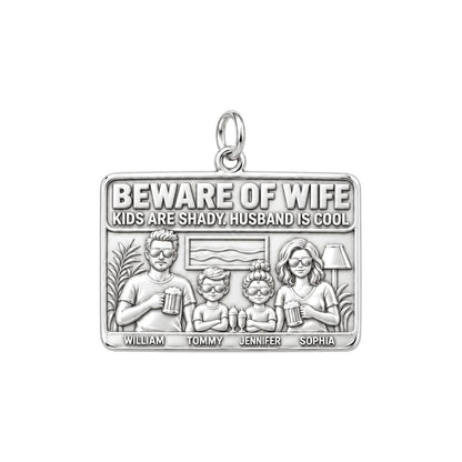 Cool Husband Shady Kids Charm Bracelet – Personalized Dad Gift – silver plated 2 cm charm, front view