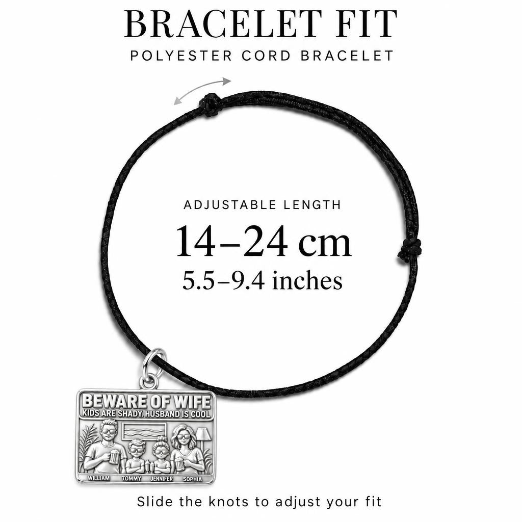 Cool Husband Shady Kids Charm Bracelet – Personalized Dad Gift – adjustable black cord bracelet, 14–24 cm