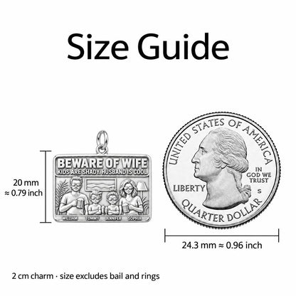 Cool Husband Shady Kids Charm Bracelet – Personalized Dad Gift – size guide, 2 cm charm next to a quarter