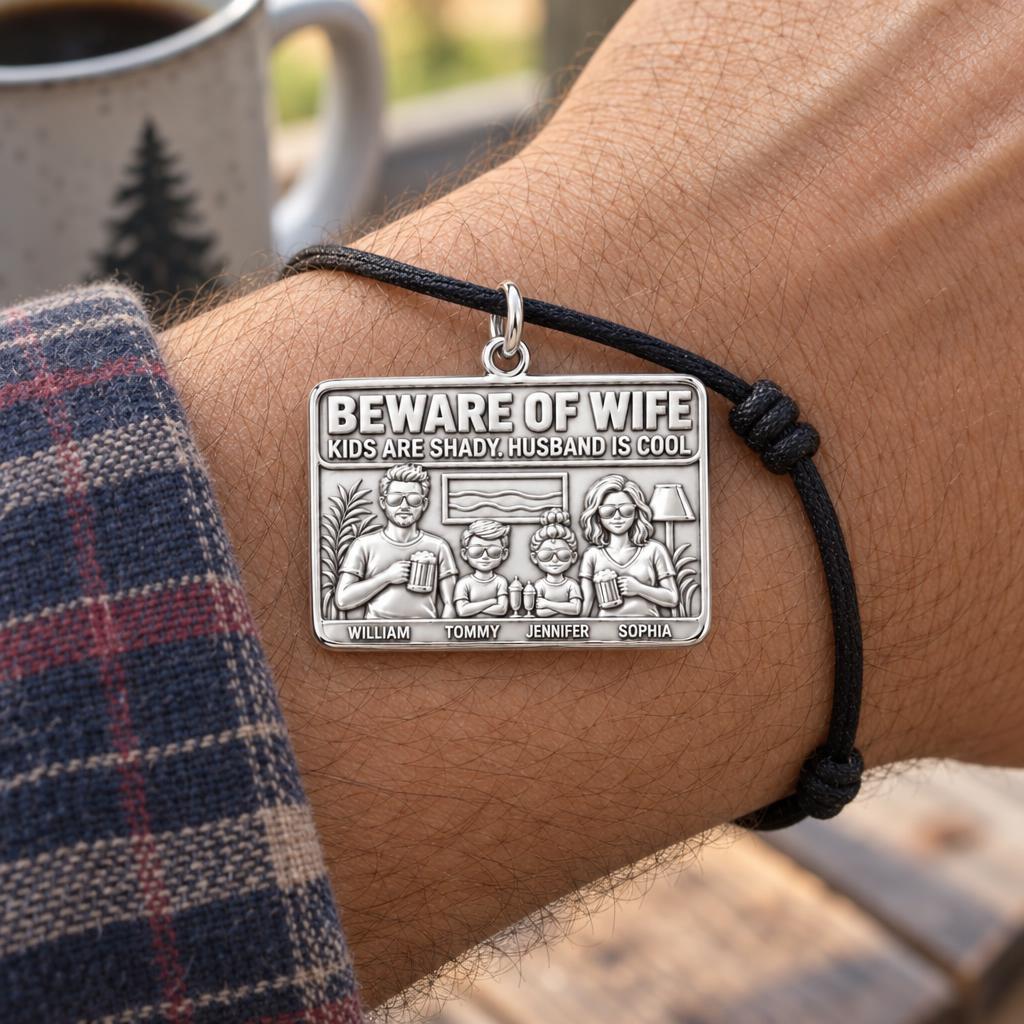 Cool Husband Shady Kids Charm Bracelet – Personalized Dad Gift – worn on the wrist on a black cord bracelet