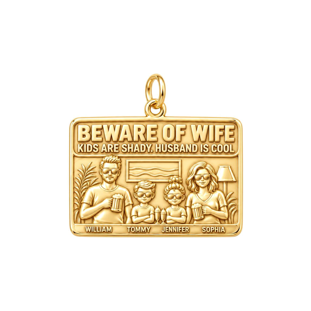 Cool Husband Shady Kids Charm Bracelet – Personalized Dad Gift – 18K gold plated 2 cm charm, front view