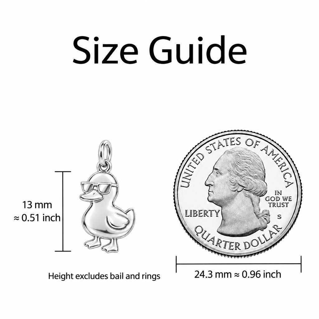 Cool Rubber Duckie Charm Bracelet – Personalized Son Gift – size guide, 13 mm charm next to a quarter