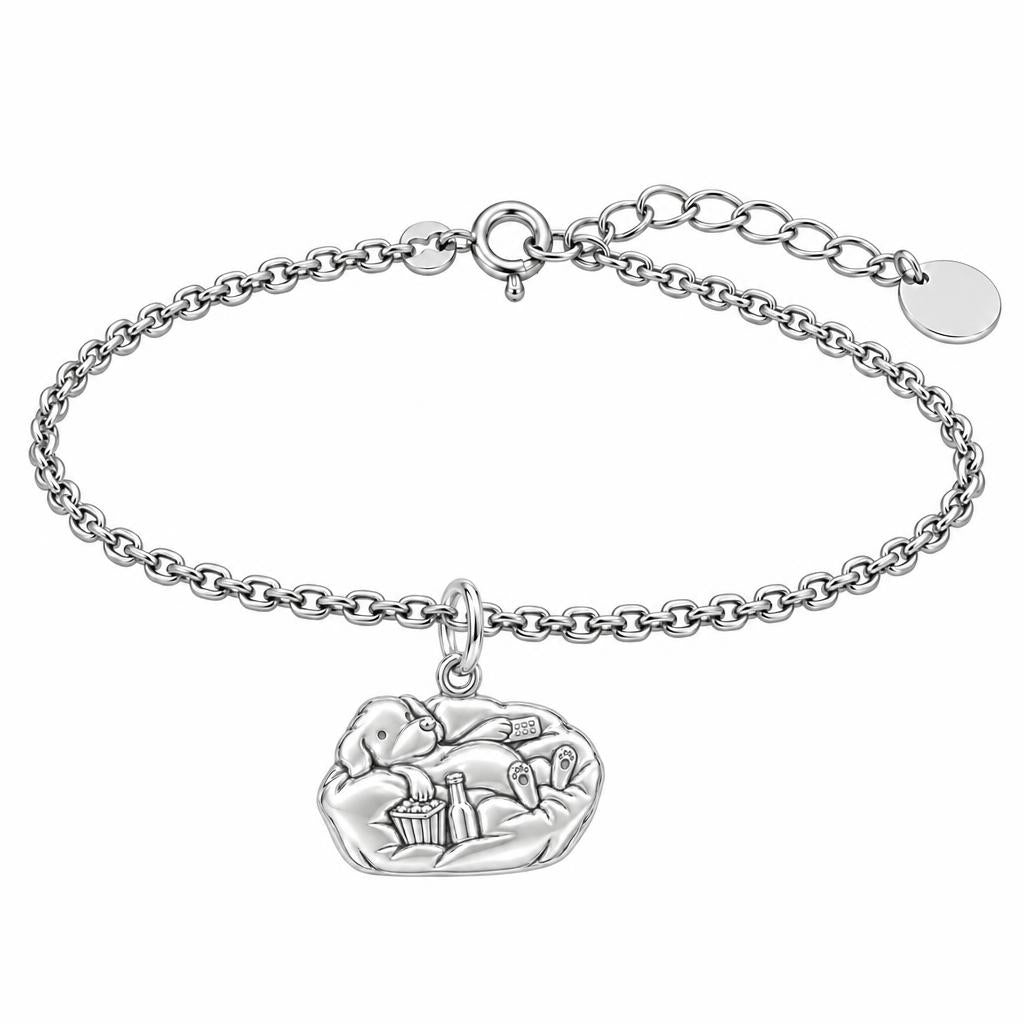 Couch Potato Pup Charm Bracelet Set – silver, front view