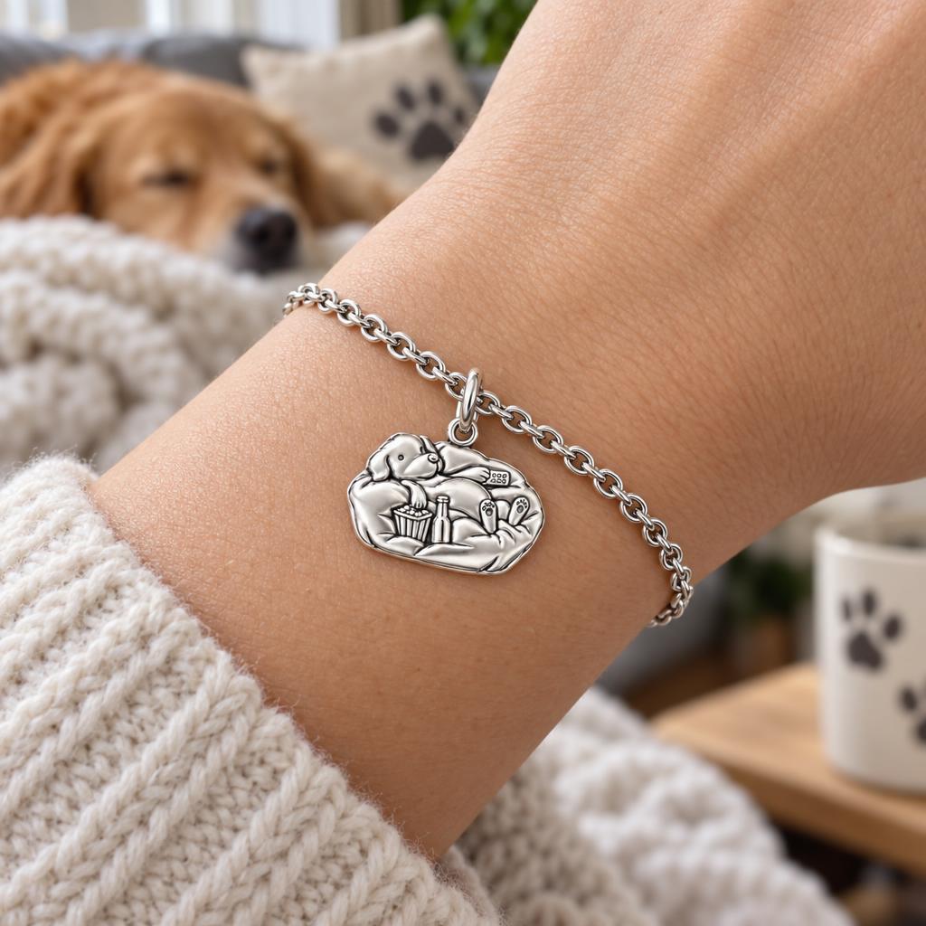 Couch Potato Pup Charm Bracelet Set – worn / in use