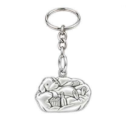 Couch Potato Pup Charm Keychain – silver, front view